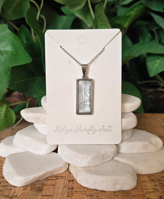 Stainless Steel Pendant Necklace in Baby Blue and Pearl Hues