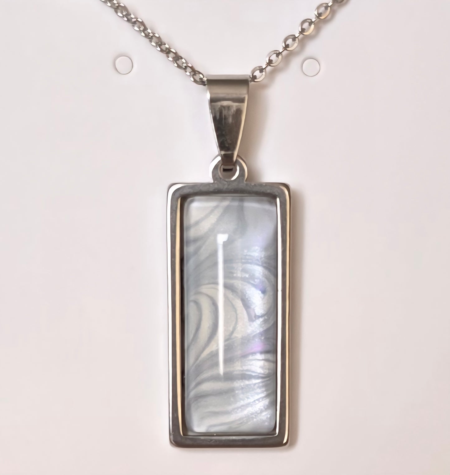 Stainless Steel Pendant Necklace in Baby Blue and Pearl Hues