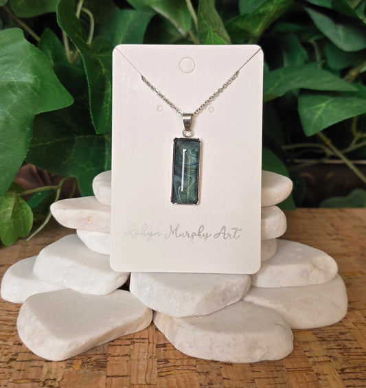 Stainless Steel Bezel Necklace in Emerald Green