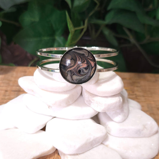 Silver plated Bangle Bracelet with Hand Painted Bezel