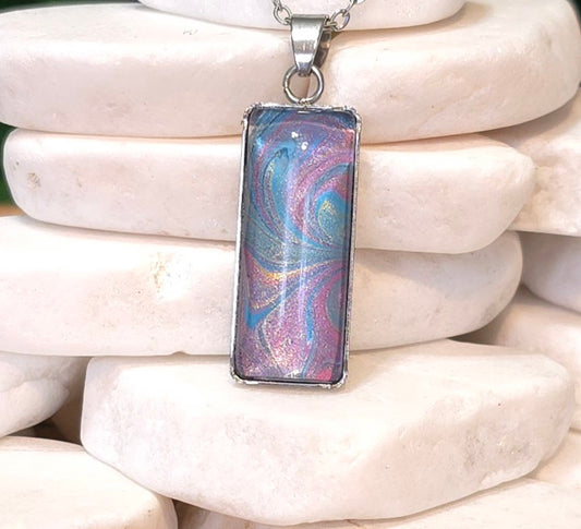 Stainless Steel Pendant Necklace in Blue, Pink, and Gold