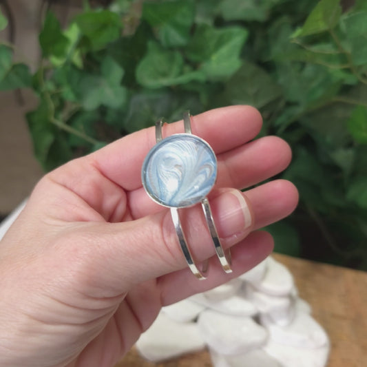 Silver Plated Bangle Bracelet with Hand Painted Bezel