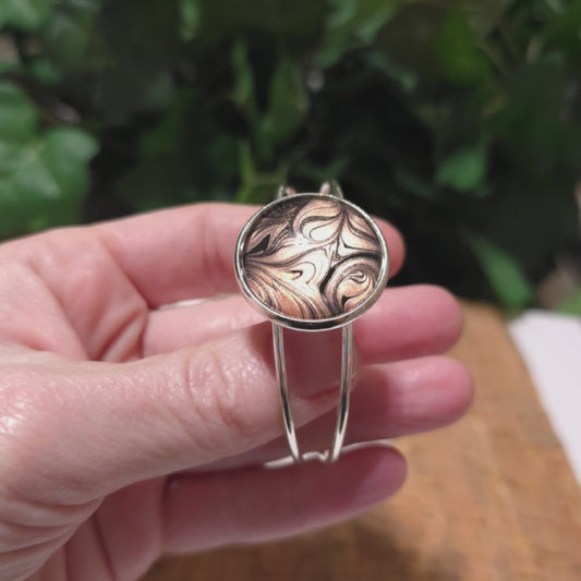 Silver plated Adjustable Bangle Bracelet with Rose Gold and Black Bezel